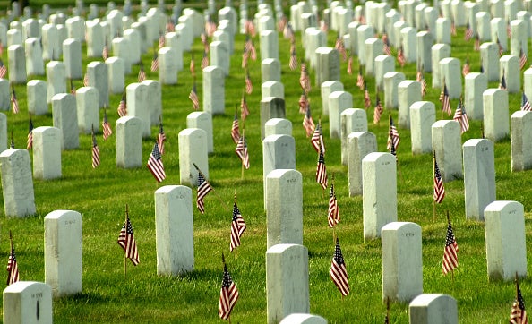 A cemetery at Arlington National Cemetery with a row of headstones. Memorial Day in Las Vegas is a time to reflect and honor the fallen soldiers from Nevada.