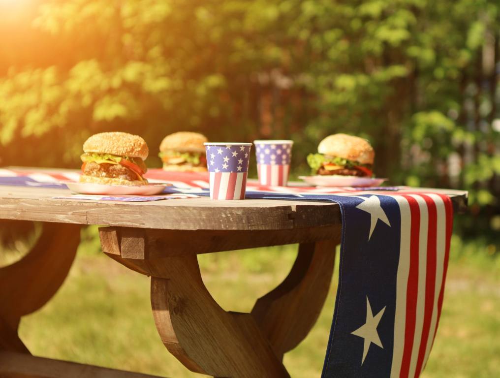 A picnic table.