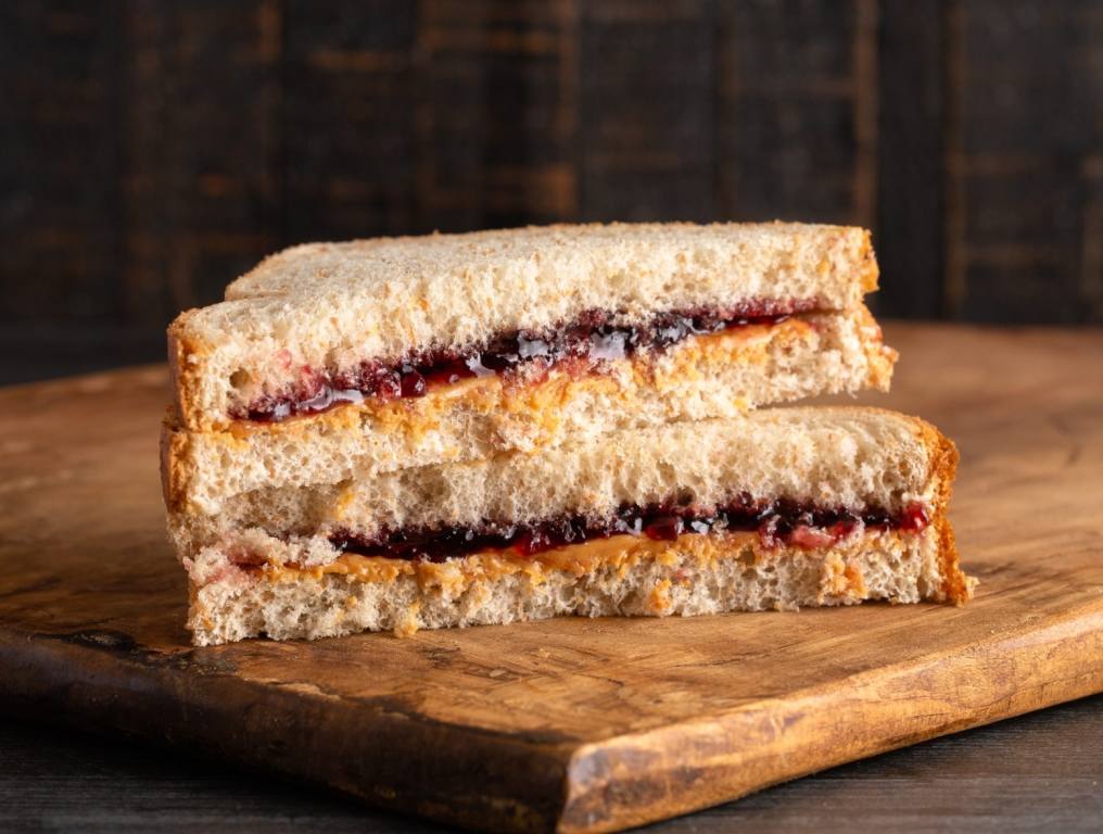 It's not from New Jersey, but it's a well made peanut butter and jelly sandwich on a cutting board