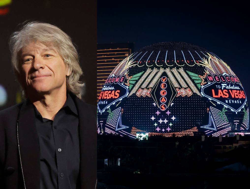 Bon Jovi frontman Jon Bon Jovi on stage at the 2024 MusiCares Person of the Year gala; A general view of Sphere during practice ahead of the F1 Grand Prix of Las Vegas at Las Vegas Strip Circuit on November 17, 2023 in Las Vegas, Nevada.