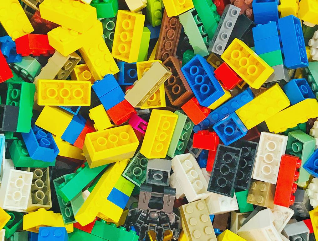 A pile of LEGO Store to show excitement for the new store coming to Downtown Summerlin in Las Vegas.