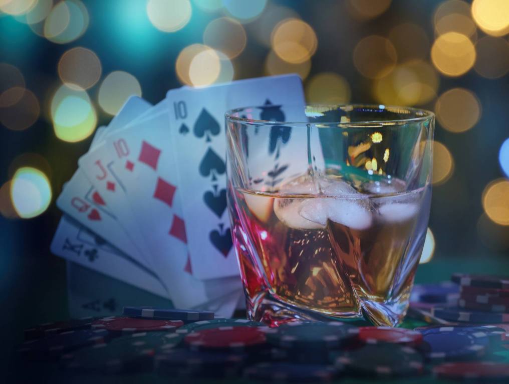 drugged las vegas high roller cards and drink illustration