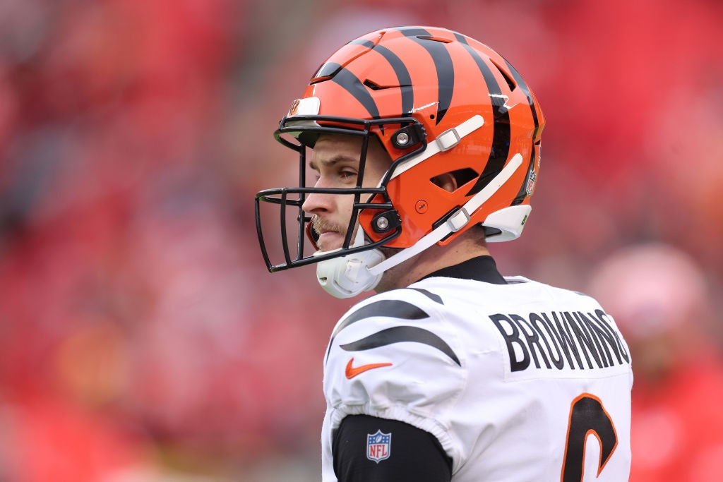 Jake Browning #6 of the Cincinnati Bengals warms up before the game against the Kansas City Chiefs at GEHA Field at Arrowhead Stadium. Who are the best backup quarterbacks in the league? It's an important question as we head into the 2024 NFL season.