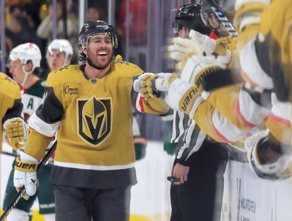 VGK, Johnathan Marchessault wearing the golden jersey at a Vegas home game.