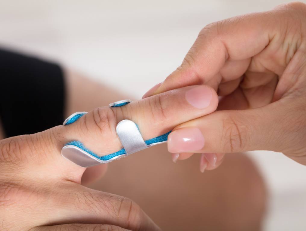 A finger in a splint after injuring it!