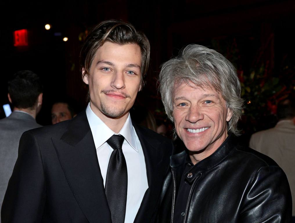 Jake Bongiovi and Jon Bon Jovi attend the Damsel World Premiere at The Plaza on March 01, 2024 in New York City.