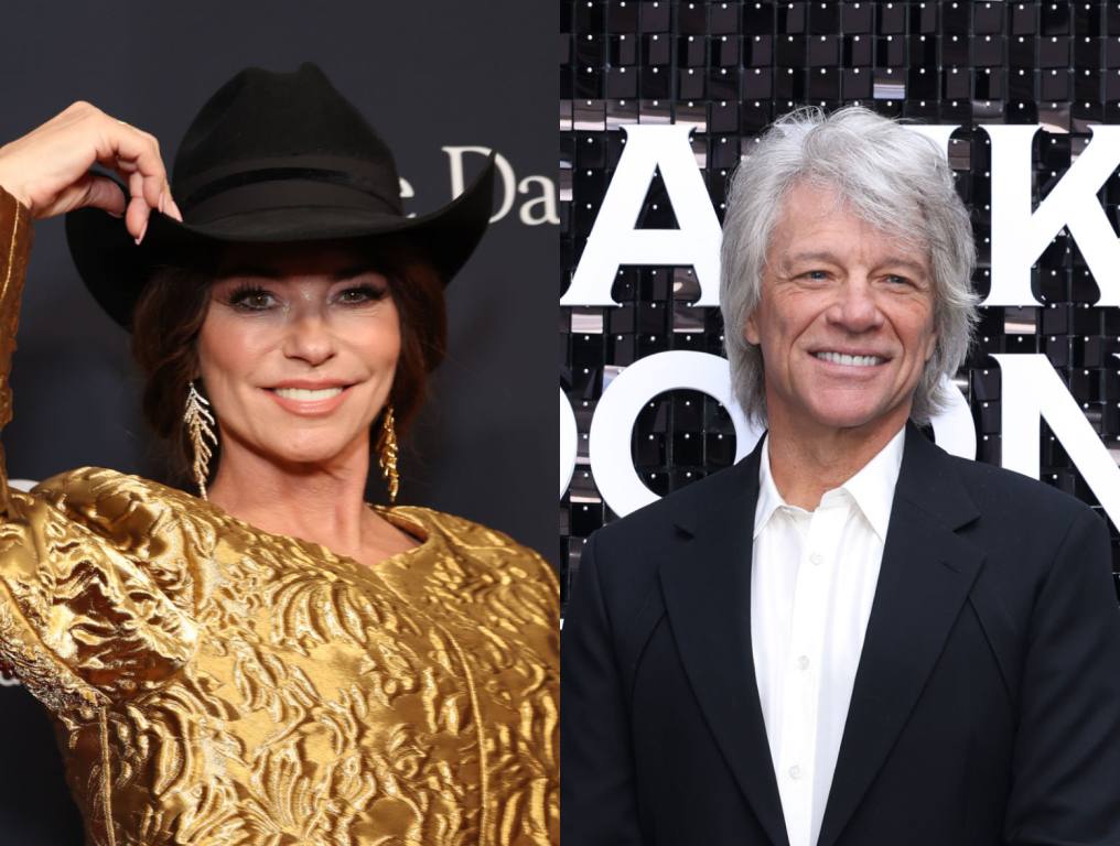 Shania Twain attends the 66th GRAMMY Awards Pre-GRAMMY Gala & GRAMMY Salute to Industry Icons Honoring Jon Platt at The Beverly Hilton on February 03, 2024 in Beverly Hills, California; Jon Bon Jovi attends the UK Premiere of "Thank You and Goodnight: The Bon Jovi Story" on April 17, 2024 in London, England. The documentary launches on Disney+ on 26th April.