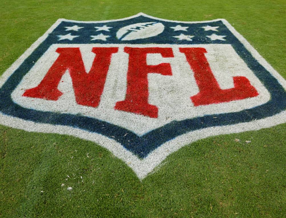 A detail of the NFL logo at Soldier Field after the game between the Chicago Bears and the Green Bay Packers on September 10, 2023