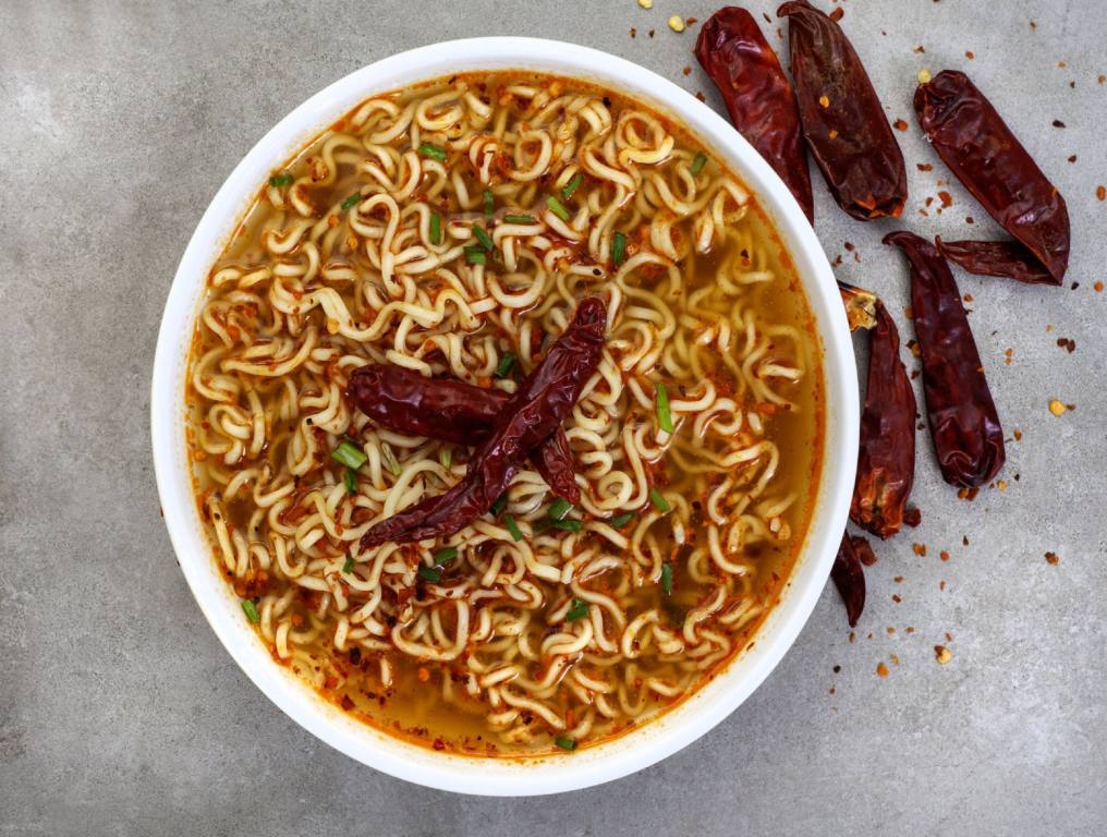 Bowl of Spicy Noodles that people eat in the "Fire Noodle Challenge"