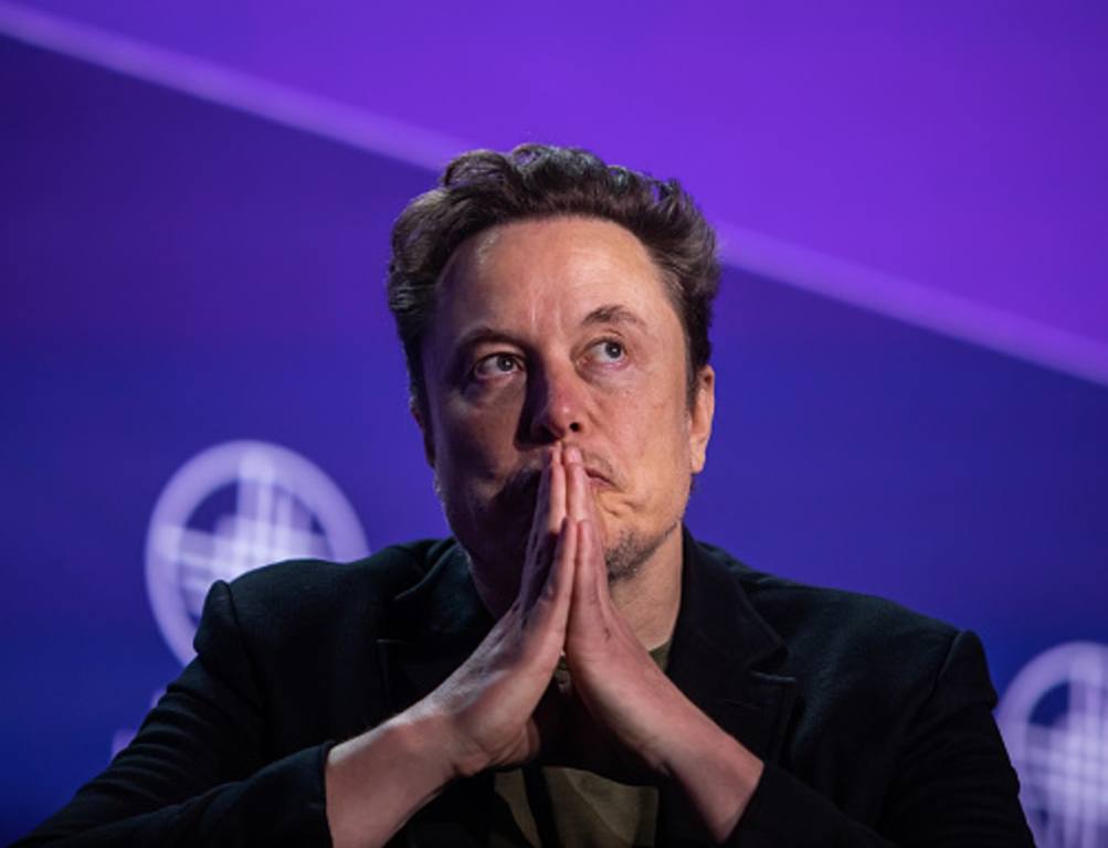 Elon Musk, co-founder of Tesla and SpaceX and owner of X Holdings Corp., speaks at the Milken Institute's Global Conference at the Beverly Hilton Hotel,