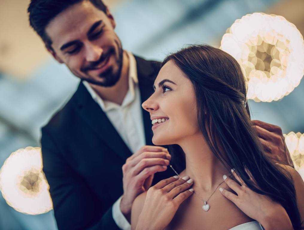 A couple buying jewelry.