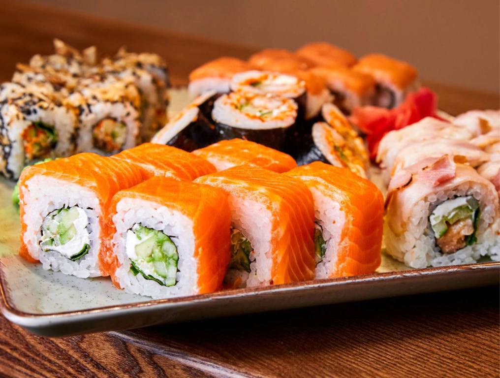 A plate of salmon rolls. This article is about Yelp's Top Sushi Spots 2024 list and 8 places in Las Vegas made their way on the list.