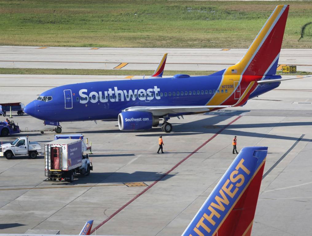 Southwest Airlines Plane arriving at its gate.