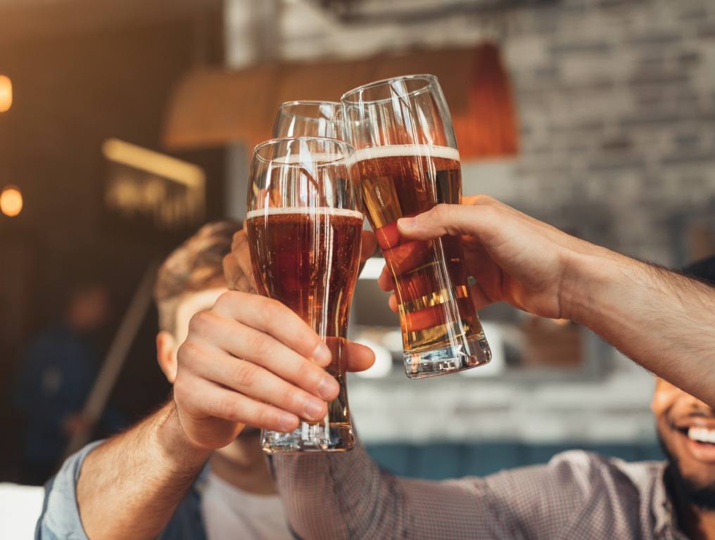 Beers being raised at a Las Vegas English Pub!