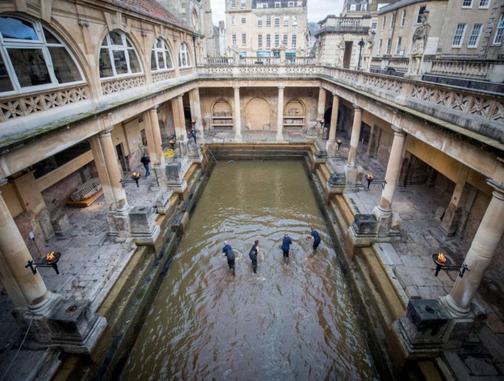 Roman bath house in England being cleaned out.