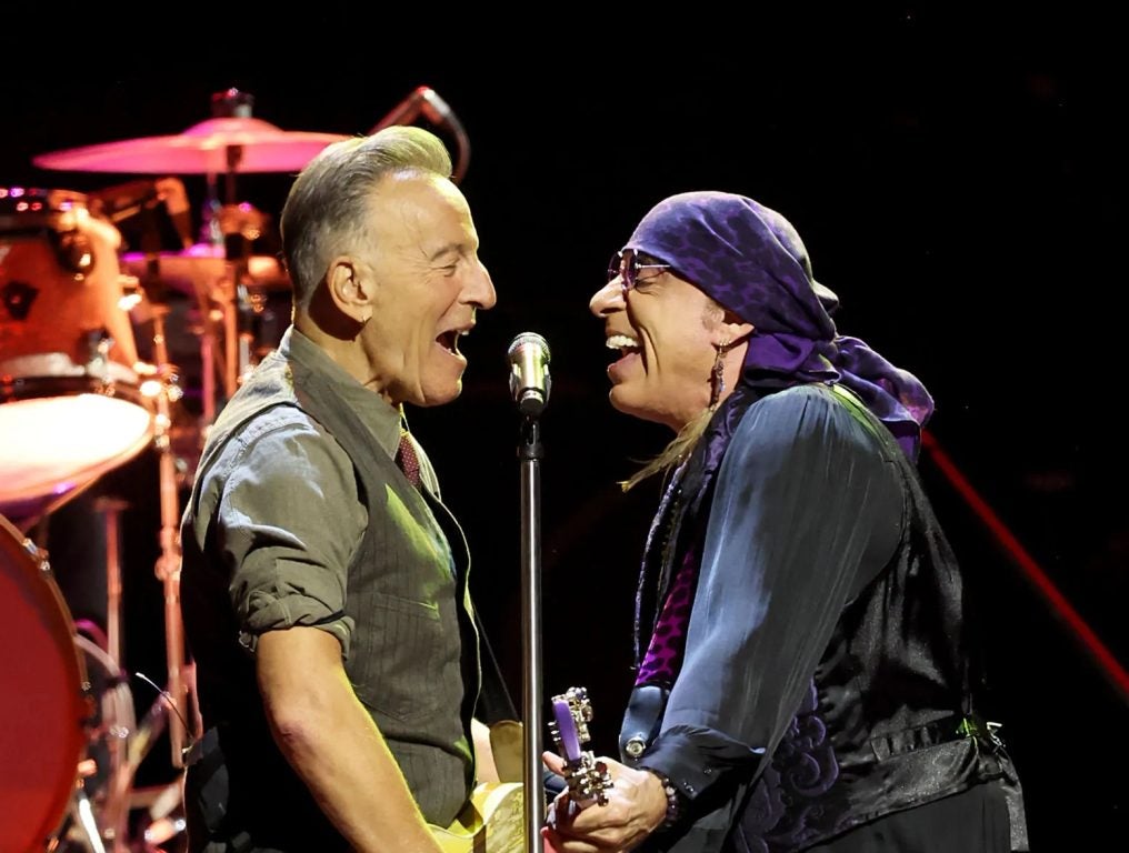 Bruce Springsteen and Steven Van Zandt perform onstage during the Springsteen & The E Street Band 2024 Tour at Kia Forum on April 04, 2024 in Inglewood, California.