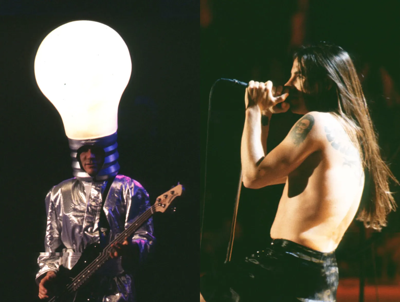 Red Hot Chili Peppers on stage at Woodstock 94 in Saugerties, New York on August 14, 1994; Anthony Kiedis of the Red Hot Chili Peppers on stage at Woodstock 94 in Saugerties, New York on August 14, 1994.