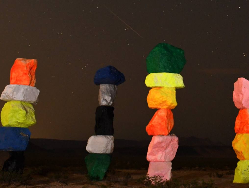 A night picture of the Seven Magic Mountains.