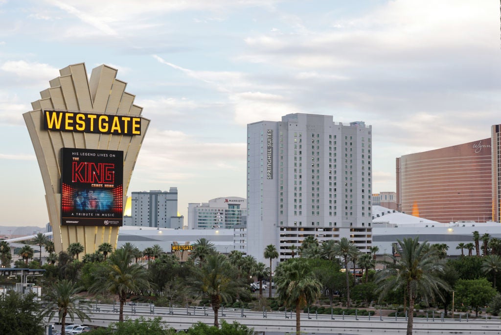 Landscape shot of Westgate Hotel in Las Vegas, where people claim to have seen the ghost of Elvis.