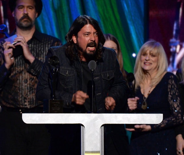 Dave Grohl of Nirvana speaks onstage at the 29th Annual Rock And Roll Hall Of Fame Induction Ceremony at Barclays Center of Brooklyn on April 10, 2014 in New York City.