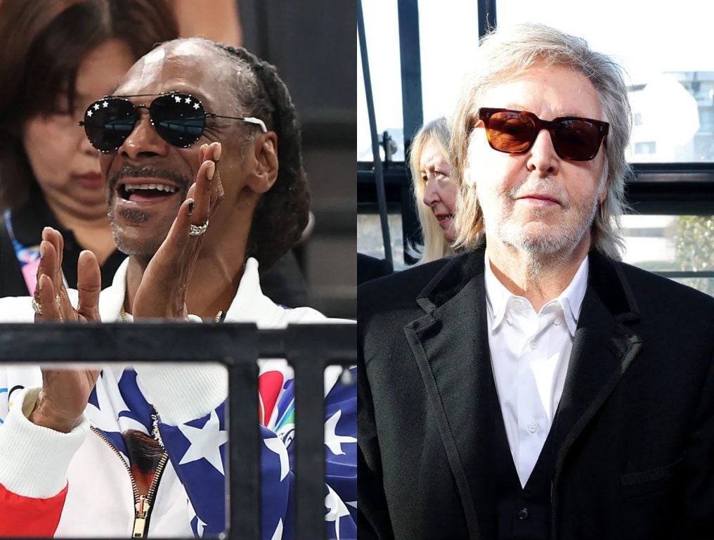 Snoop Dogg attends the Artistic Gymnastics Women's Qualification on day two of the Olympic Games Paris 2024 at Bercy Arena on July 28, 2024 in Paris, France; Sir Paul McCartney CH MBE attends the Stella McCartney Womenswear Fall/Winter 2024-2025 show as part of Paris Fashion Week on March 04, 2024 in Paris, France.