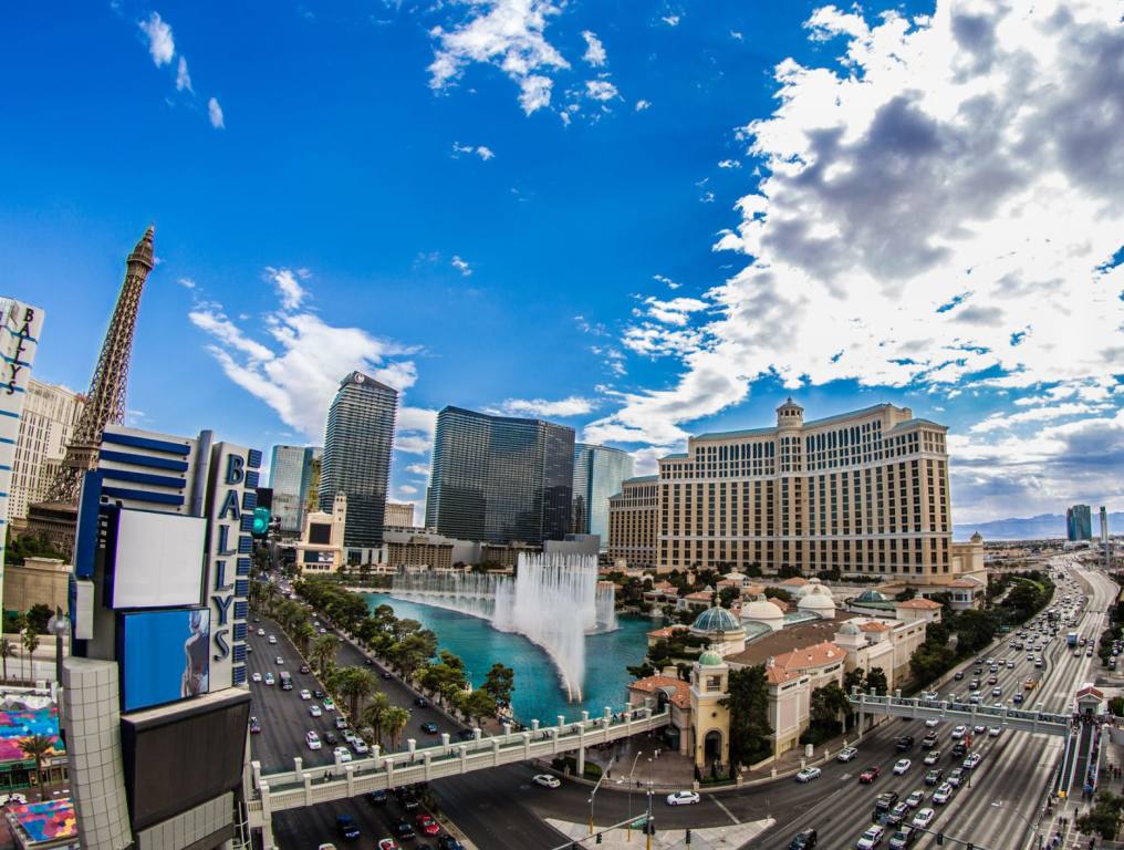 Labor Day in Las Vegas. This photo is a fisheye lens shot of the Vegas Strip.