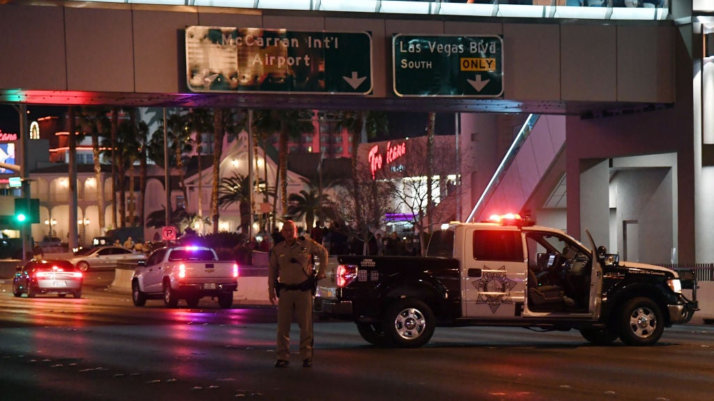 Las Vegas Police officer on the strip. Woman Allegedly Steals Casket With A Body Inside From Las Vegas Funeral Home