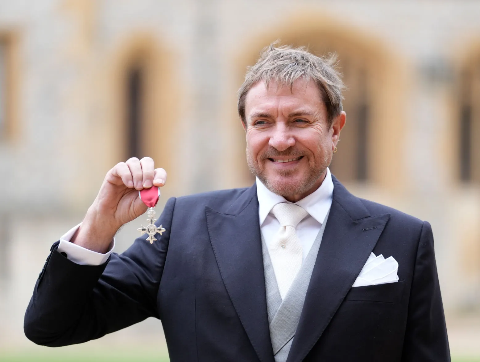 Simon Le Bon after being made an MBE (Member of the Order of the British Empire) at an Investiture ceremony at Windsor Castle on November 12, 2024 in Windsor, England.