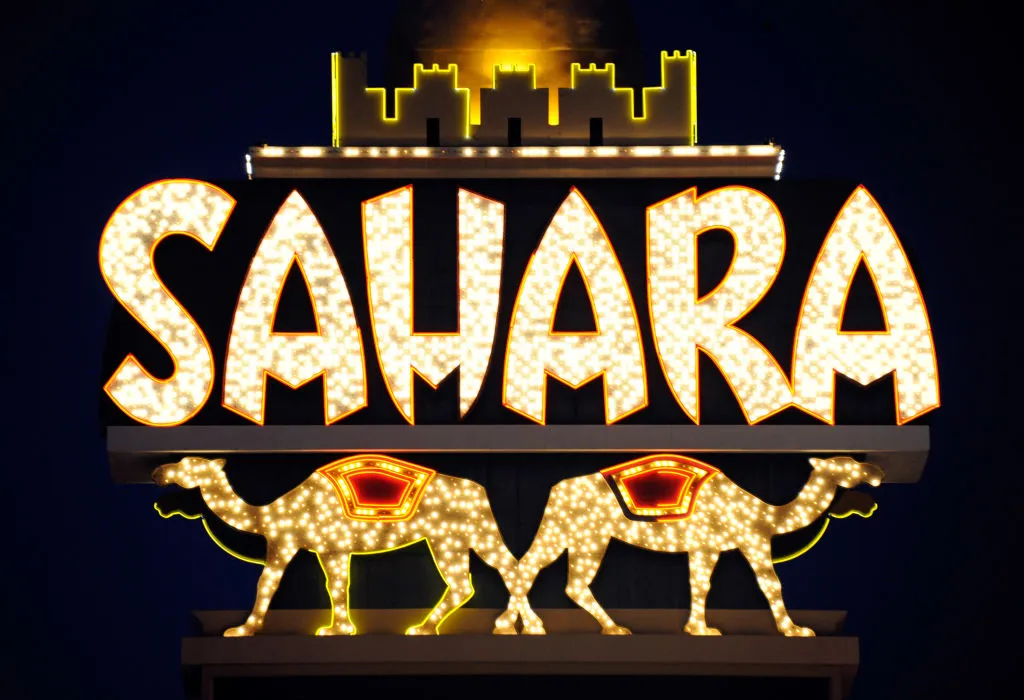 The Sahara sign in Las Vegas, at night