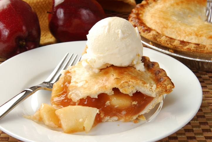 Slice of apple pie with ice cream