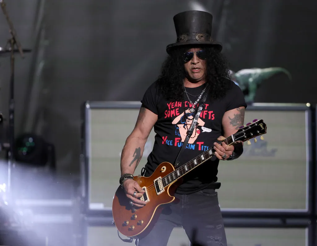 Recording artist Slash of Slash Ft. Myles Kennedy & The Conspirators performs during a stop of The River is Rising tour in support of the group's new album "4" at The Theater at Virgin Hotels Las Vegas on February 19, 2022 in Las Vegas, Nevada. 