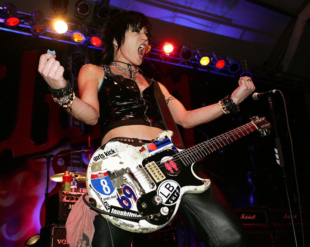 Joan Jett performs with her band Joan Jett and the Blackhearts at the Gibson booth at the Las Vegas Convention Center during the 2007 International Consumer Electronics Show January 9, 2007 in Las Vegas, Nevada. 