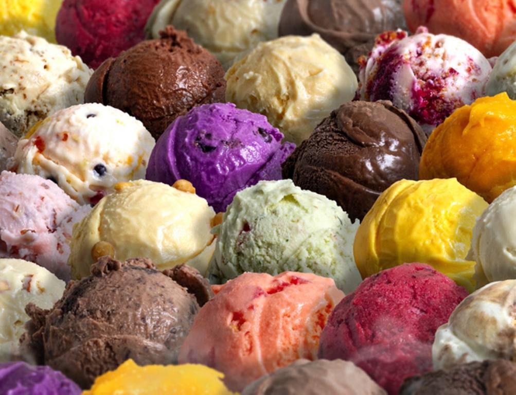 Assorted of scoops ice cream. Colorful set of ice cream of different flavors.