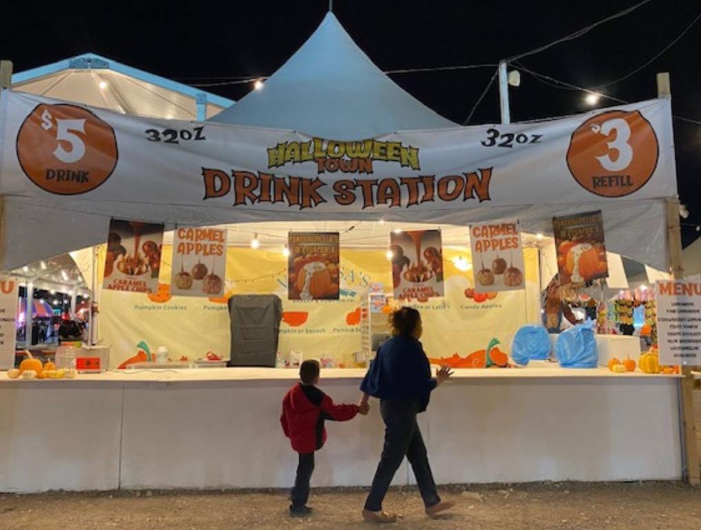 Drinking station for treats at the Halloween Town pumpkin patch in Las Vegas 